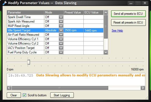 HUD ECU Hacker Screenshot - Data Slewing